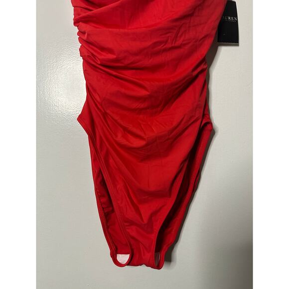 Lauren Ralph Lauren Women's Double-Strap One-Shoulder Red Swimsuit Size 8 NWT - Picture 5 of 13